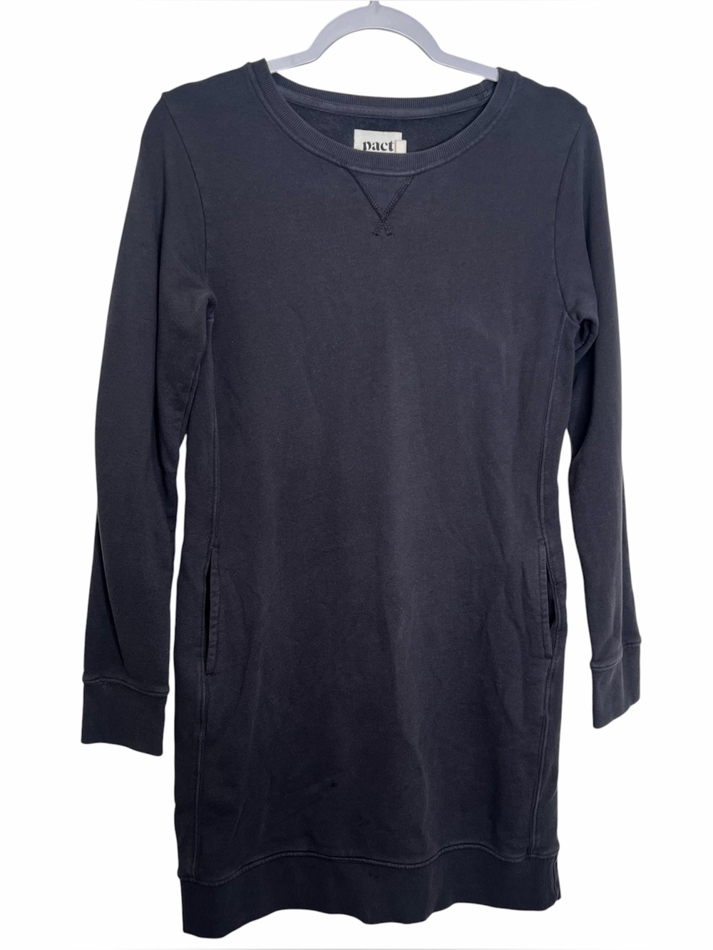 PACT Organic Cotton Downtime Sweatshirt Dress Gray Sz S Long Sleeve Pockets